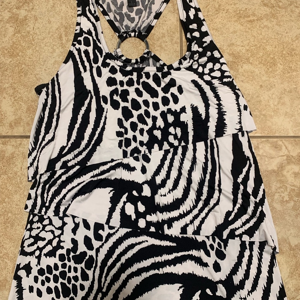 BCX Black and White Patterned Tank Top